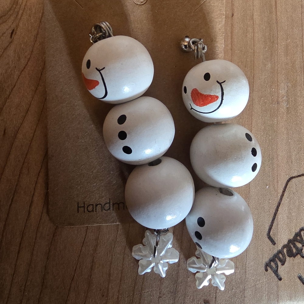Beaded Snowman 3.2 Inch Stainless Steel & Bead Winter Christmas Earrings